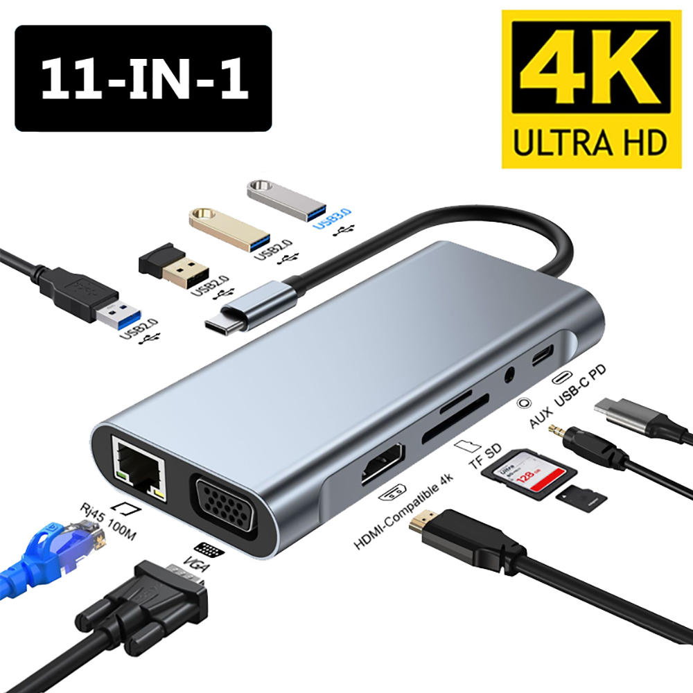 Mac Laptop Accessories - 11-in-1 Type-C Docking Station USB 3.0