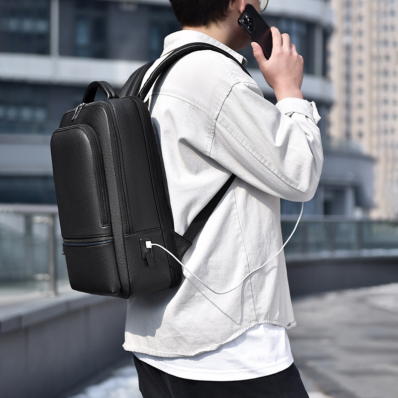 PU Leather Men's Backpack USB  - Laptop Accessories Travel Case ulasan dan harga